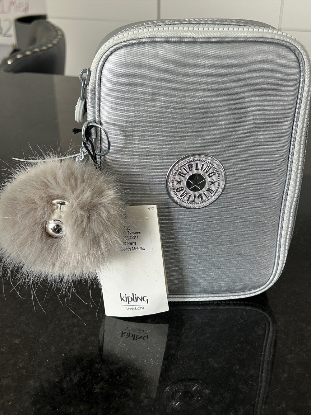 Kipling 100 Pens Case NWT Silver/Candy Metallic